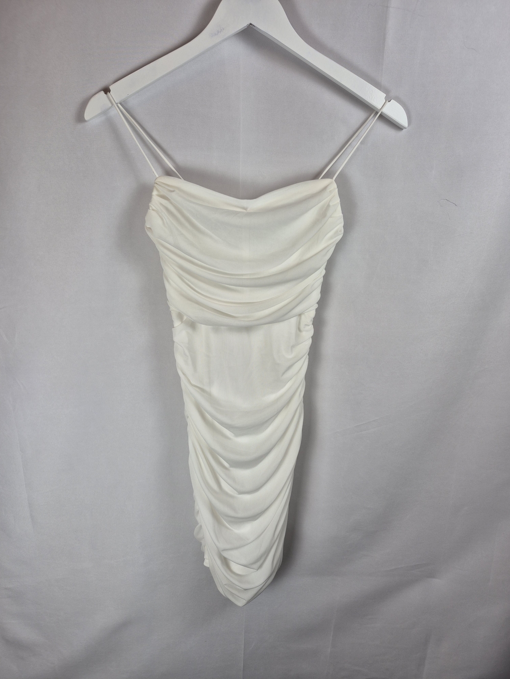 Hello Molly White/Ivory Ruched Spaghetti Strap Midi Dress Bodycon Size 4